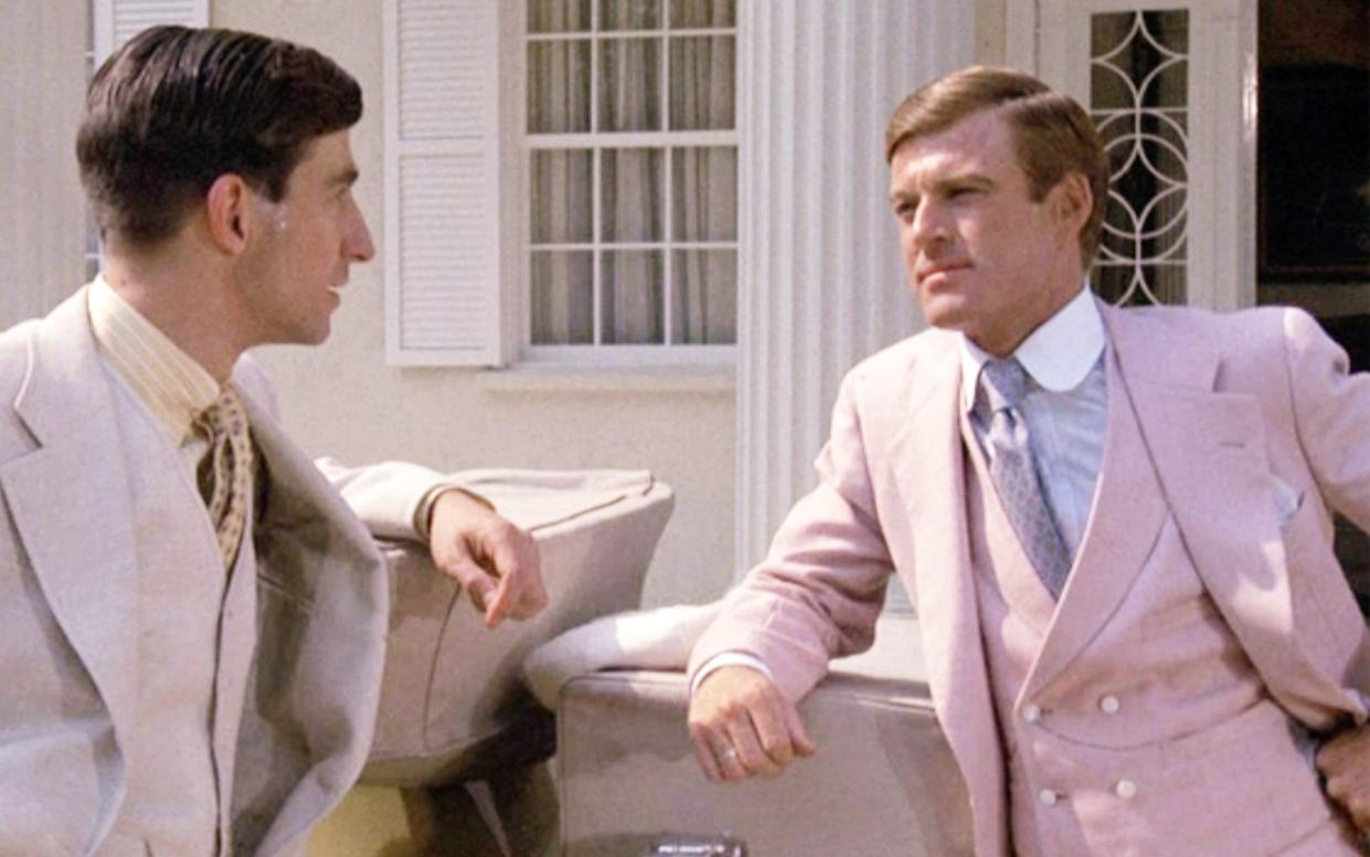 The movie "The Great Gatsby", directed by Jack Clayton, based on the novel by F. Scott Fitzgerald. Seen here from left, Sam Waterston as Nick Carraway and Robert Redford as Jay Gatsby. - CBS Photo Archive/CBS