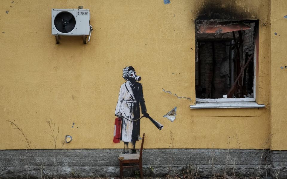 The graffiti in Banksy's signature style - Reuters/Gleb Garanich