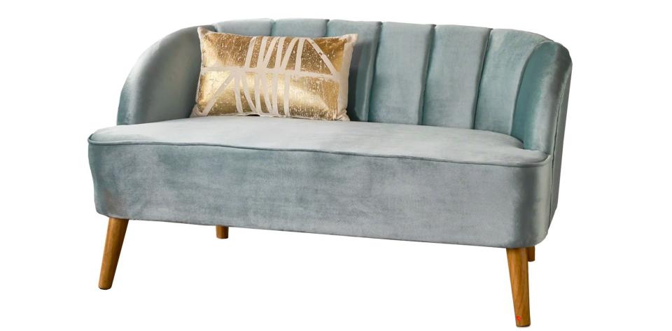 19) Modern Seafoam Blue Velvet Sofa