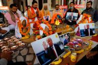 Activists of Hindu Sena, perform a special prayer to ensure a victory of U.S. President Donald Trump in the elections, in New Delhi