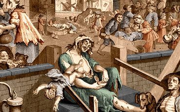 Gin Lane, an engraving of the depravity brought about by cheep gin by William Hogarth - Credit: Lebrecht Music and Arts Photo Library / Alamy 