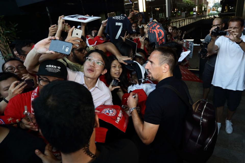 <p>Franck Ribery of Bayern Muenchen arrives at the team hotel ahead </p>