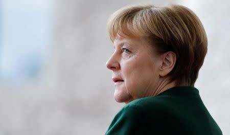 German Chancellor Angela Merkel awaits the arrival of the new European Parliament President Antonio Tajani at the Chancellery in Berlin, Germany, February 24, 2017. REUTERS/Hannibal Hanschke