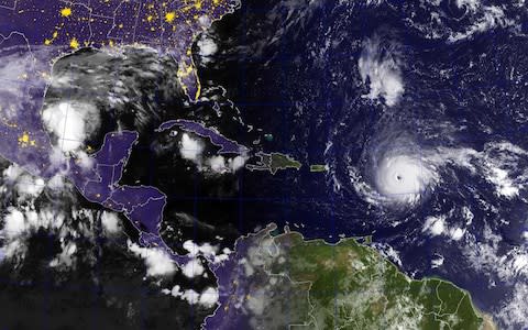 An updated satellite image tracks the path of Hurricane Irma on Wednesday morningsatellite image of Hurricane Irma - Credit: EPA/US NAVY