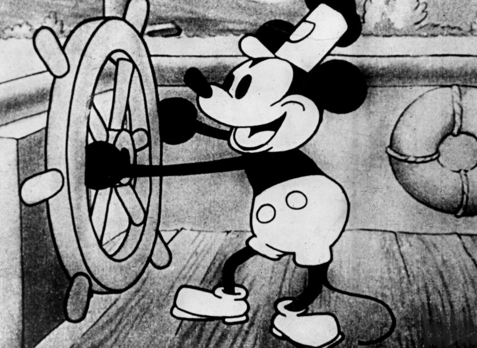 Mickey Mouse in Steamboat Willie.