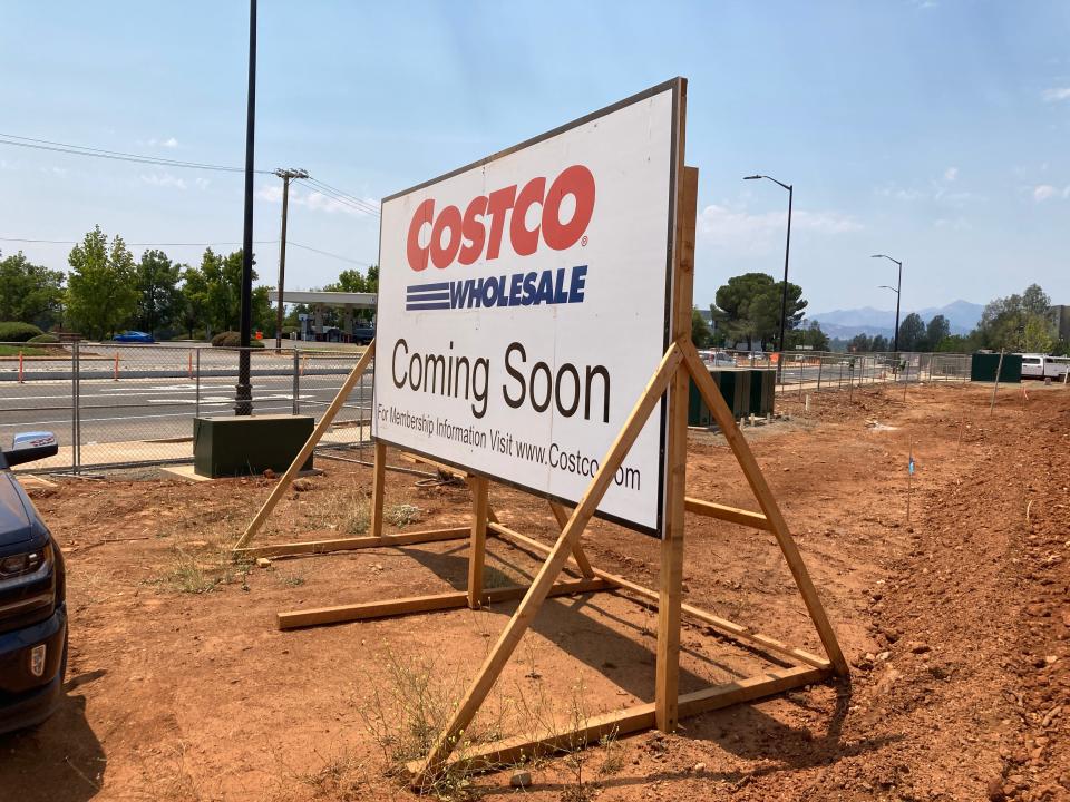 A new sign announcing the arrival of Costco Wholesale is up at the corner of South Bonnyview Road and Bechelli Lane.