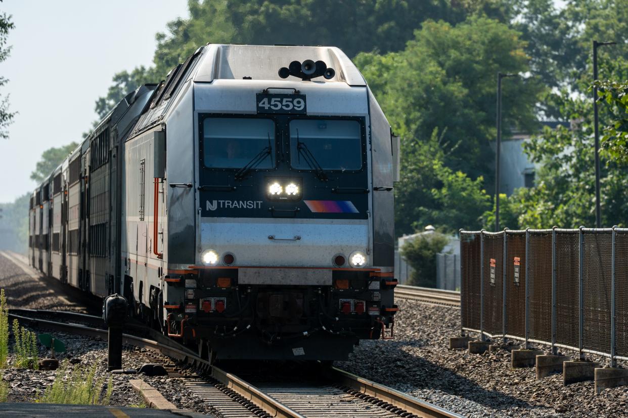 An NJ Transit train arrives at NJ Transit station in Clifton on Monday, Aug. 26, 2024. The fare holiday provides free transportation on NJ Transit from Aug. 26 through Sept. 2.