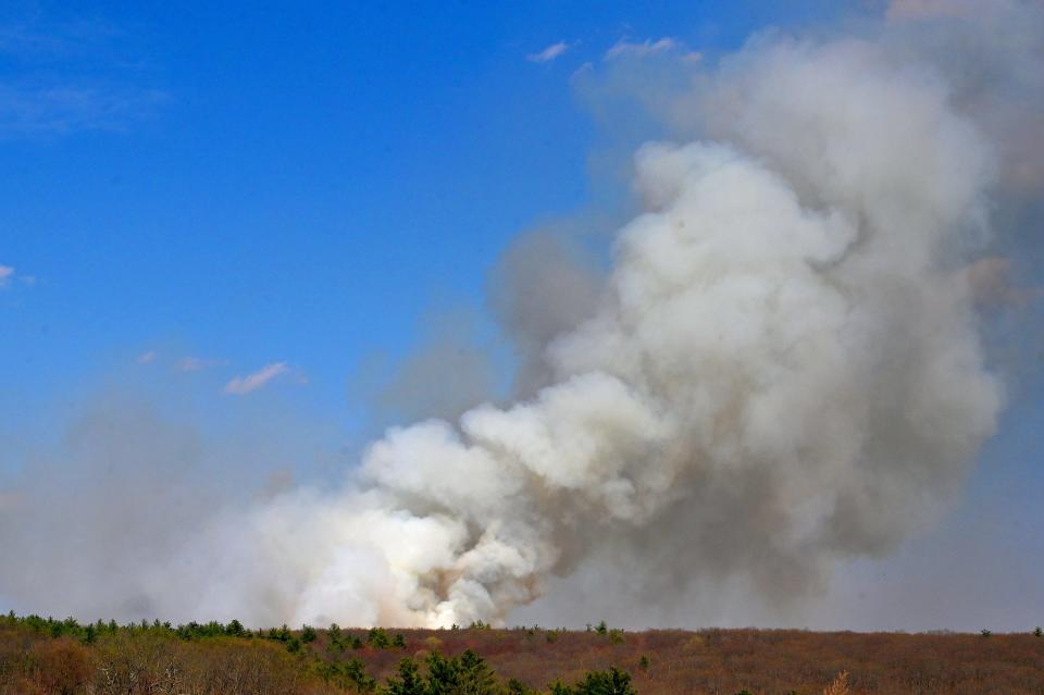 NORTHBOROUGH - Smoke from a large brush fire at Mt. Pisgah could be seen for miles on Friday afternoon.