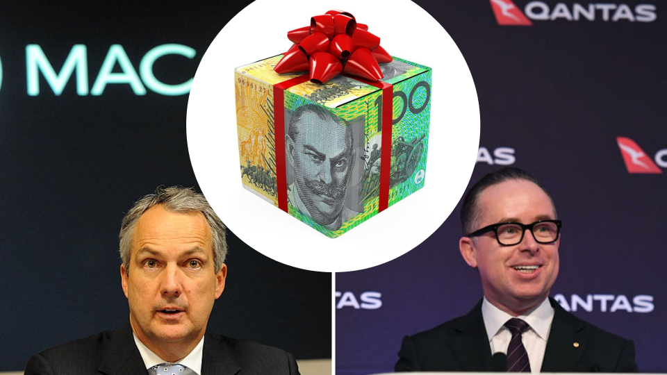 Macquarie Group's Nicholas Moore and Qantas' Alan Joyce topped the list for executive pay. Images: Getty