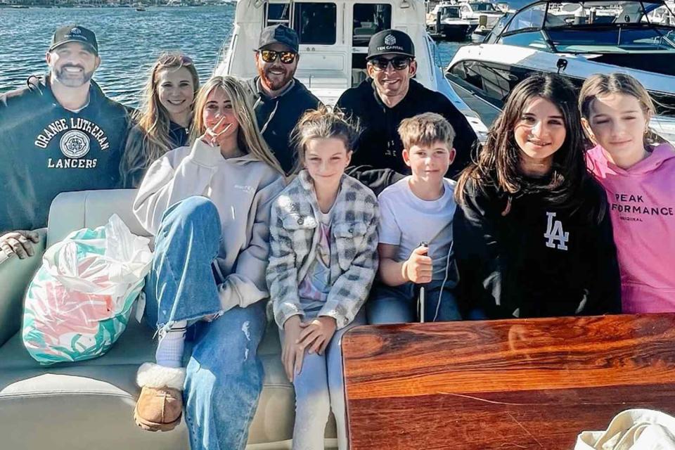 <p>Tarek El Moussa/Instagram</p> Tarek El Moussa, his kids Taylor and Brayden and friends during their boat trip. 
