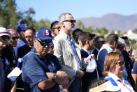 Spanish King Felipe VI attends the match between Europe's Carlota Ciganda and United States' Nelly Korda at the Solheim Cup golf tournament in Finca Cortesin, near Casares, southern Spain, Sunday, Sept. 24, 2023. Europe play the United States in this biannual women's golf tournament, which played alternately in Europe and the United States. (AP Photo/Bernat Armangue)
