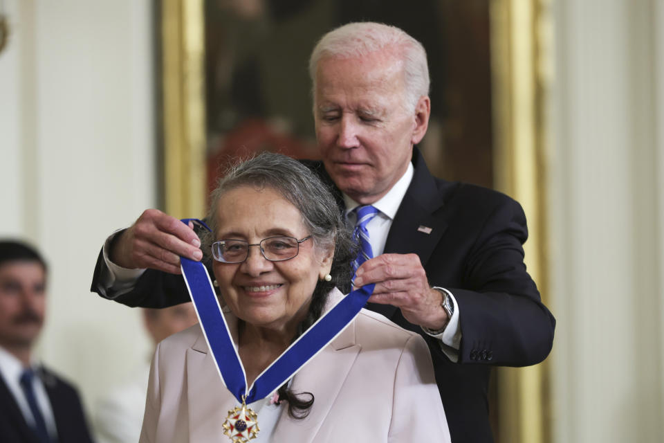 U.S. President Joe Biden presents the Presidential Medal of Freedom to Diane Nash, a founding member of the Student Nonviolent Coordinating Committee. (Photo by Alex Wong/Getty Images)