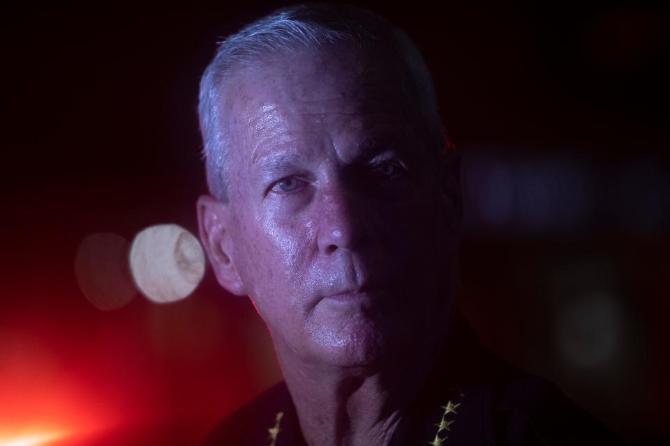 Naples Police Chief Tom Weschler talks with members of the press Monday, June 1, 2020, evening in Naples.