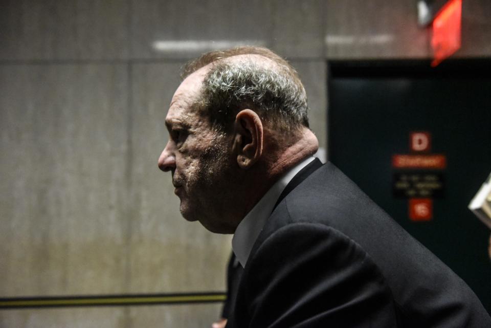 Harvey Weinstein leaves the courtroom in New York City criminal court on Jan. 6, 2020, in New York City. Weinstein, a movie producer whose alleged sexual misconduct helped spark the #MeToo movement, pleaded not guilty on charges of rape and sexual assault against two unnamed women.
