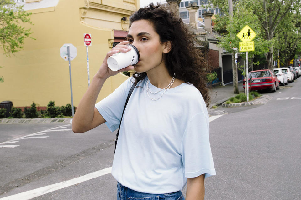 Model in Paire Merino Wool T-shirt