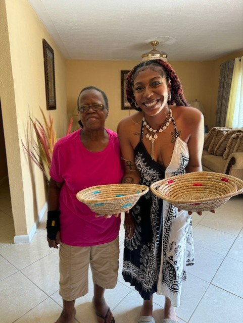 Bahamas basket artisan Yvonne Russell and Destiny Craig