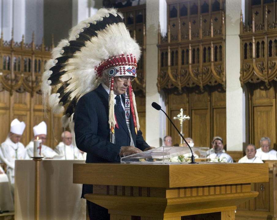 Phil Fontaine, National Chief of the Assembly of First Nations, delivers a reading at the state funeral of former governor general, Romeo LeBlanc, from Saint Thomas Church in Memramcook, N.B. on Friday July 3, 2009. LeBlanc died last week after a lengthy illness at age 81.THE CANADIAN PRESS/Andrew Vaughan