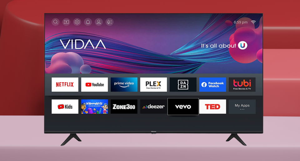 TV, amazon hisense tv on sale on pink and red platform background