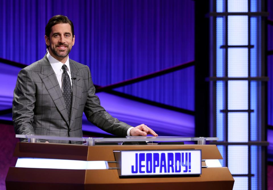 Green Bay Packers quarterback Aaron Rodgers will finish his turn as "Jeopardy!" guest host on April 16.