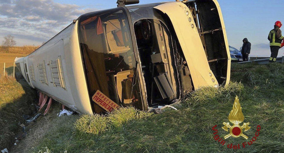 The bus was filled with Ukrainian refugees when it overturned killing one passenger and injuring several others.