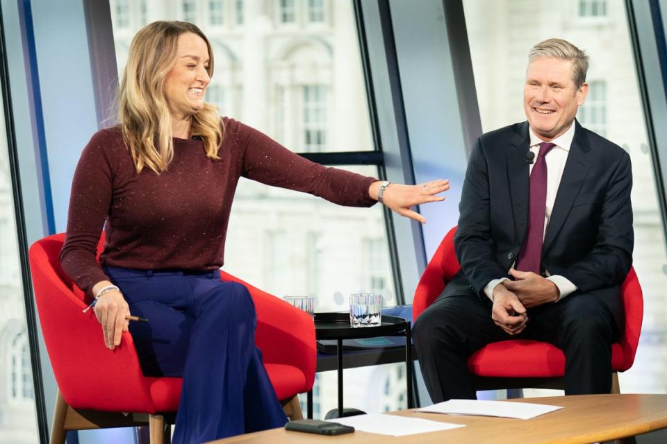 25 September 2022: Labour leader, Sir Keir Starmer is interviewed by Laura Kuenssberg in Liverpool  before the start of the Labour Party annual Conference which he opened with a tribute to Queen Elizabeth II and sang the national anthem (PA)