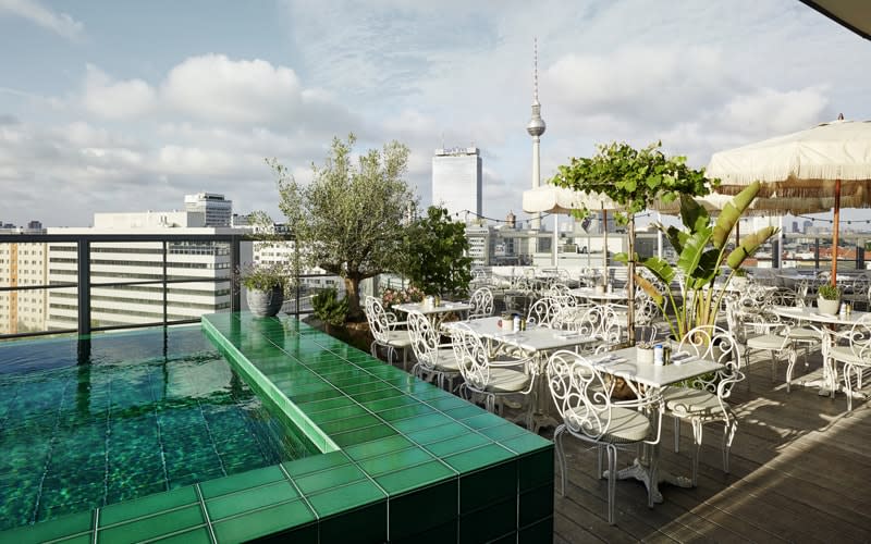 Soho House Berlin occupies eight floors of a late Bauhaus building in Mitte, crowned with a rooftop pool