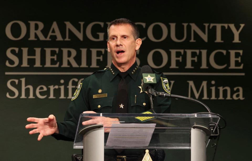 Orange County Sheriff John Mina addresses the media during a press conference (AP)