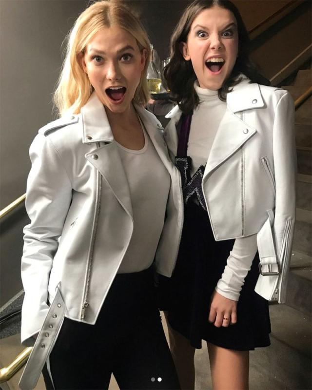Millie Bobby Brown and Karlie Kloss Matching at Calvin Klein