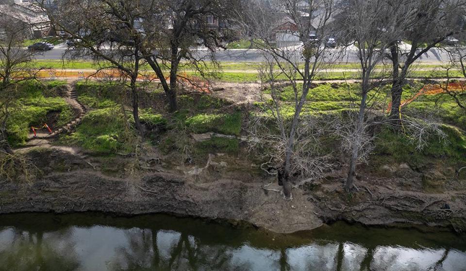 Homeless people have been digging elaborate caves into the bank of the Tuolumne River along Crater Avenue in Modesto on Tuesday, Jan. 30, 2024.