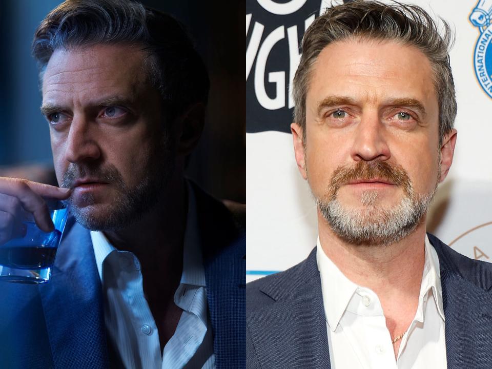 left: raul esparza as david; right: raul esparza on a red carpet