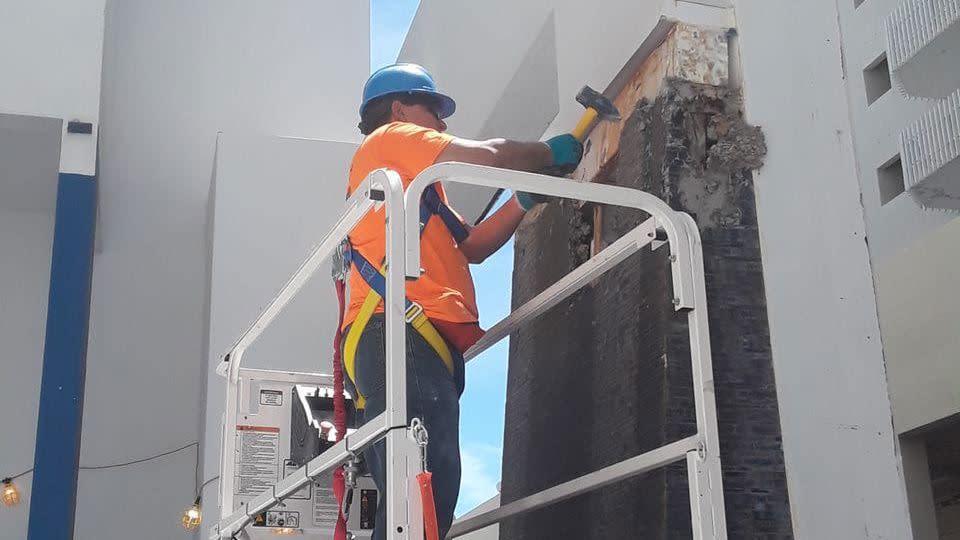 Reinaldo Quintero rebuilding a residential condo building in early 2019 after Hurricane Michael hit Panama City in October 2018. - Courtesy Reinaldo Quintero