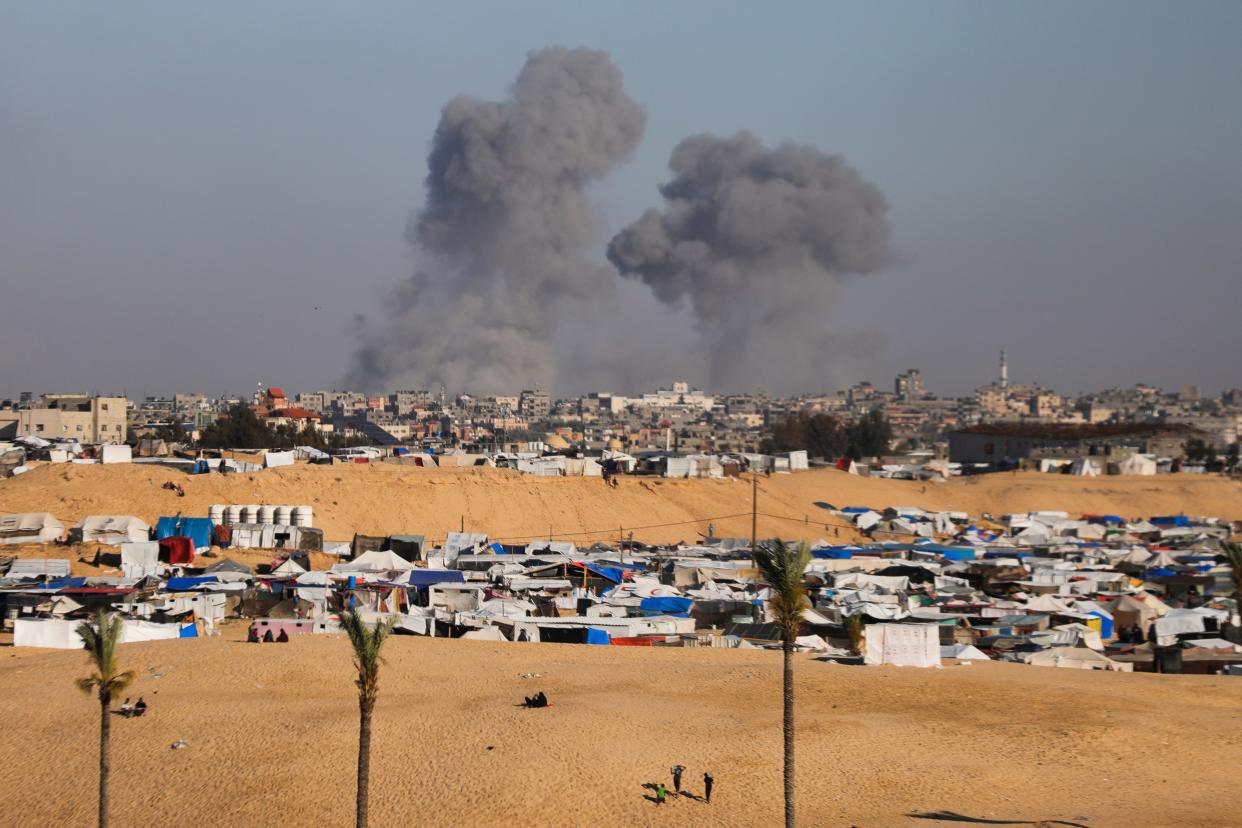 Smoke rises following an Israeli airstrike east of Rafah, Gaza Strip, Monday, 6 May 2024 (AP)