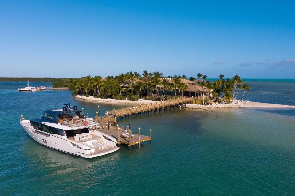 Yacht docked outside Little Palm Island Resort &amp; Spa