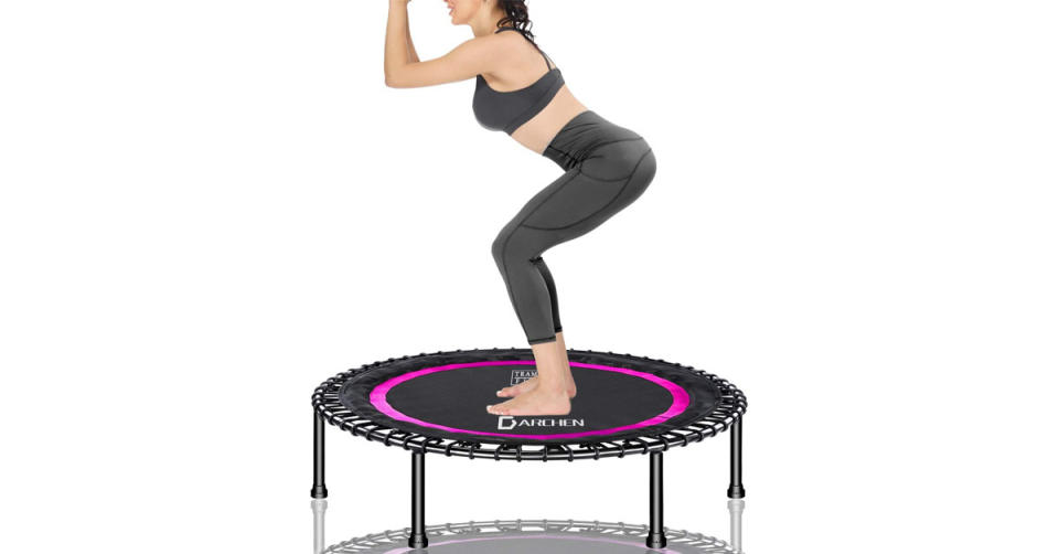 Girl on trampoline.