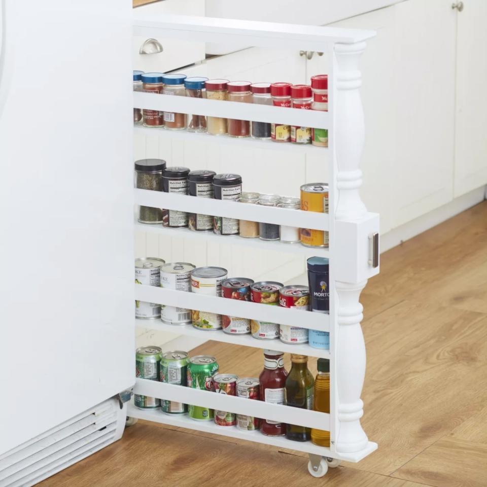 The slim rolling spice rack in white 
