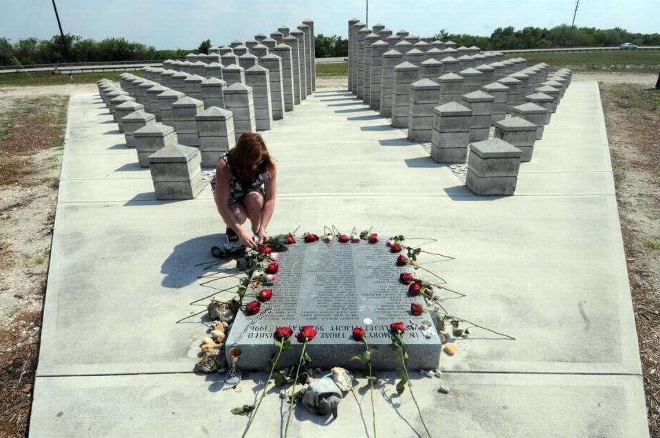 Robin Steinbrenner share a moment in the remembrance of those who died in ValuJet crash into the Everglades. Robin father Fred Steinbrenner was on that flight, This photo was taken on, May 11th, 2011.