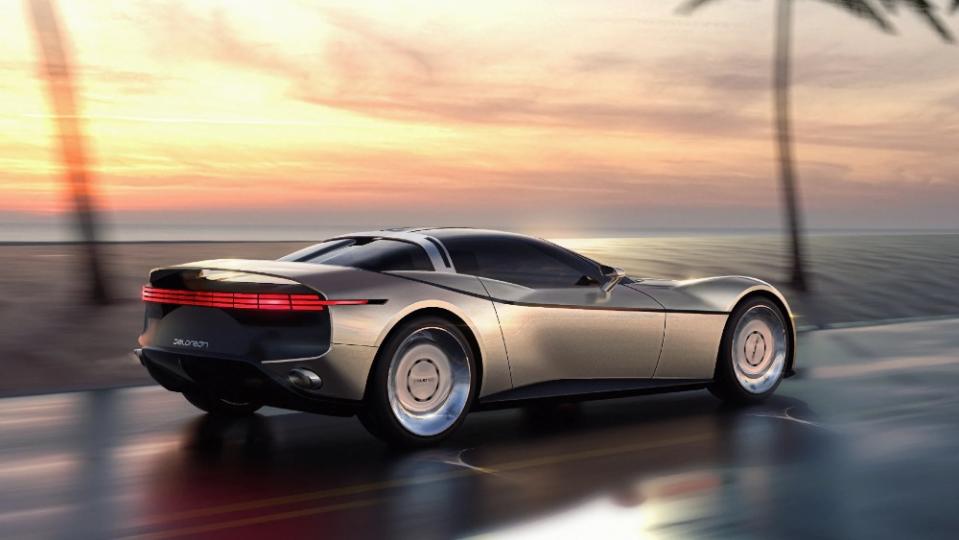 A rear 3/4 view of the DeLorean Alpha2 Concept