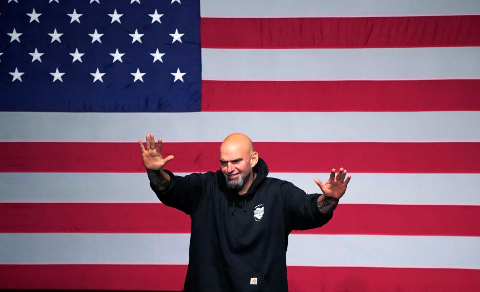 November 9, 2022: Pennsylvania Lt. Gov. John Fetterman, Democratic candidate for U.S. Senate, waves to supporters after addressing an election night party in Pittsburgh. Fetterman defeated Republican Mehmet Oz to win the Senate seat.