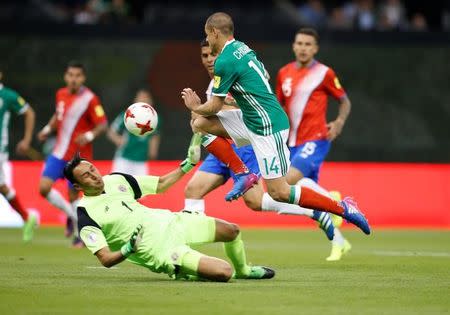 Football Soccer - Mexico v Costa Rica - World Cup 2018 Qualifiers - Azteca Stadium, Mexico City, Mexico - 24/3/17- Mexico's player Javier Hernandez (14) scores his goal against Costa Rica. REUTERS/Henry Romero