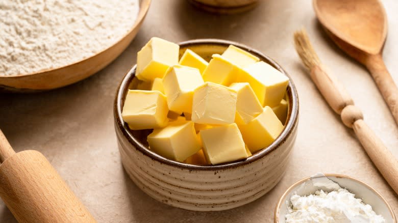bowl of cold cubed butter