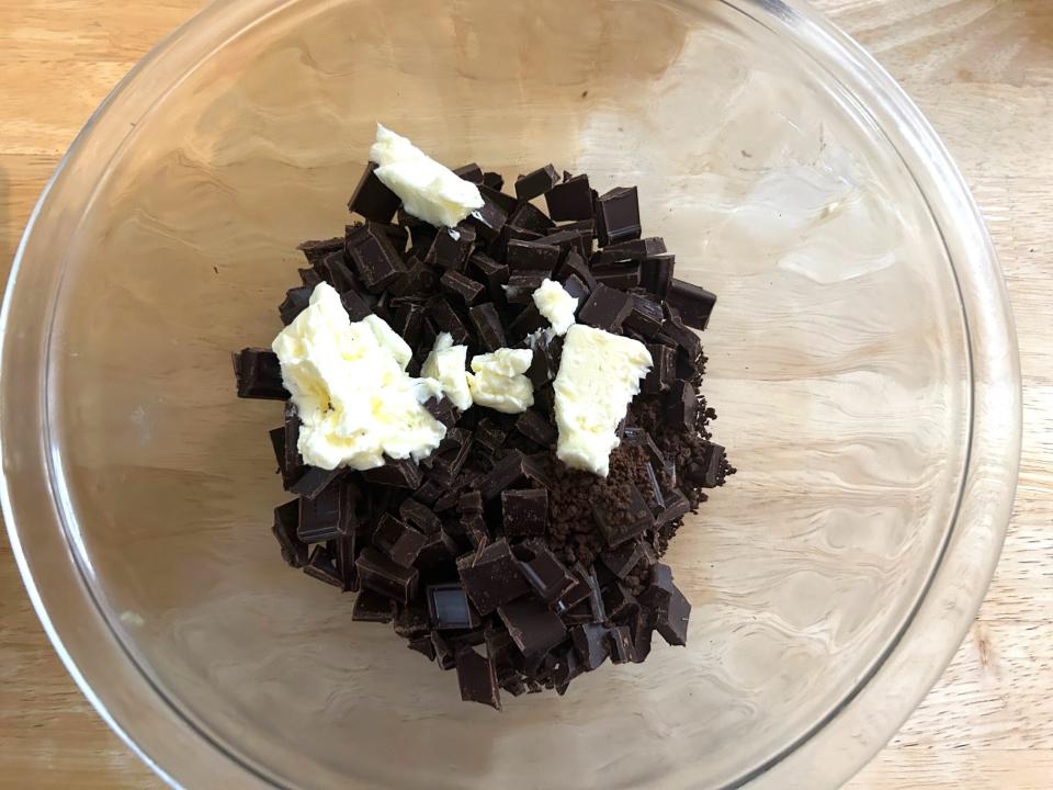 Making the mocha frosting for Ina Garten's chocolate cake