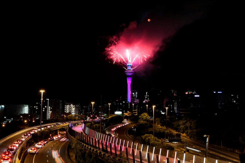 <p>Fireworks are launched from the Sky Tower to mark the changing of the year on New Year’s Eve in Auckland, New Zealand. New Zealand and its South Pacific island neighbours have no COVID-19, and New Year celebrations there are the same as ever.</p>AP