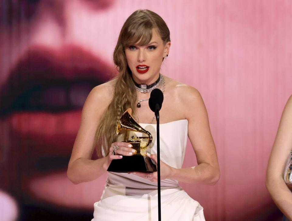 “The Tortured Poets Department” got the grandest of announcements after Swift won Best Pop Vocal Album for 2022’s “Midnights.” Kevin Winter/Getty Images for The Recording Academy