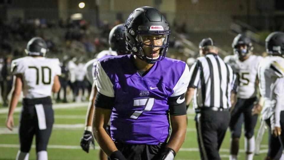 Rancho Cucamonga quarterback CJ Stroud celebrates after scoring a touchdown against Calabasas.