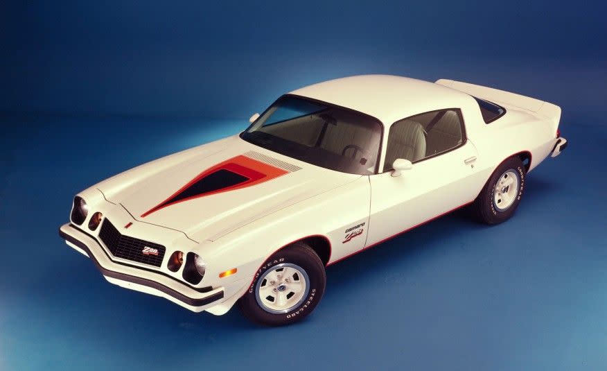 <p>Midway through the 1977 model year, the Z28 returned shorn of its mid-name slash. Now emphasizing handling, it rode on big, 15x7-inch wheels, and its 350 small-block was rated at a towering 185 horsepower. (In 1977, 185 horses was huge.) Despite this lack of excitement, Chevy sold almost 219,000 '77 Camaros—that was almost three times the sales of its younger, smaller, sport-coupe brother, the Monza.</p>