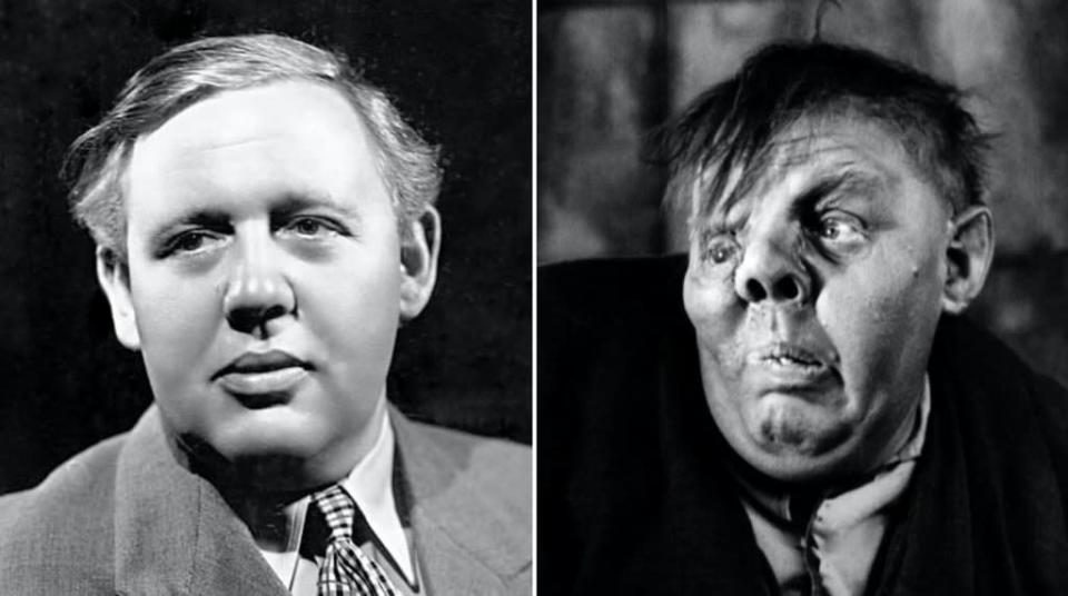 Charles Laughton in 1934 and as Quasimodo in “The Hunchback of Notre Dame” (1939)