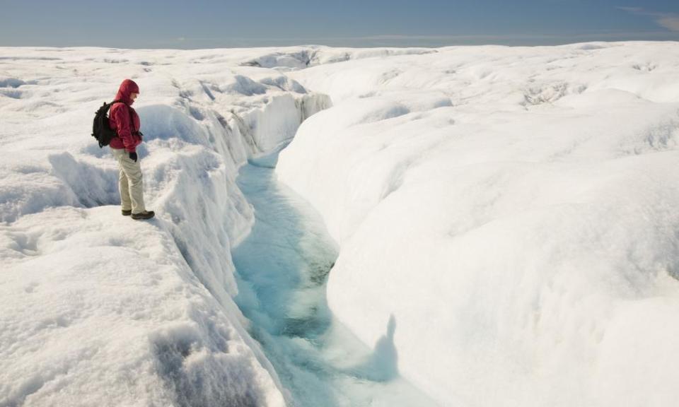 Melt water on the Greenland ice sheet near camp Victor north of Ilulissat. 