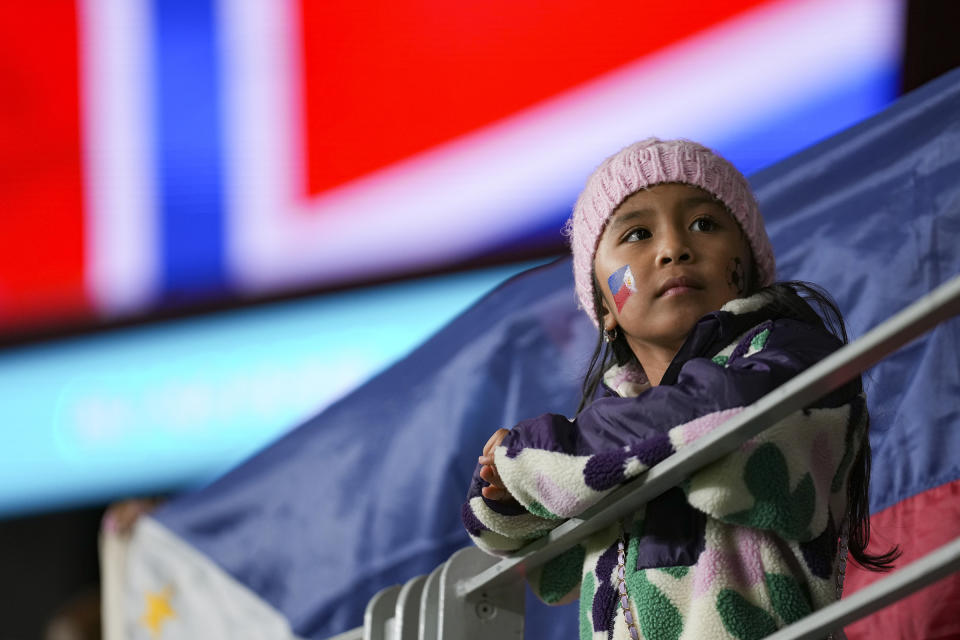 Jul 30, 2023; Auckland, NZL; A child watches the field as players prepare for a group stage match between the Philippines and Norway at Eden Park for the 2023 FIFA Women's World Cup. Mandatory Credit: Jenna Watson-USA TODAY Sports