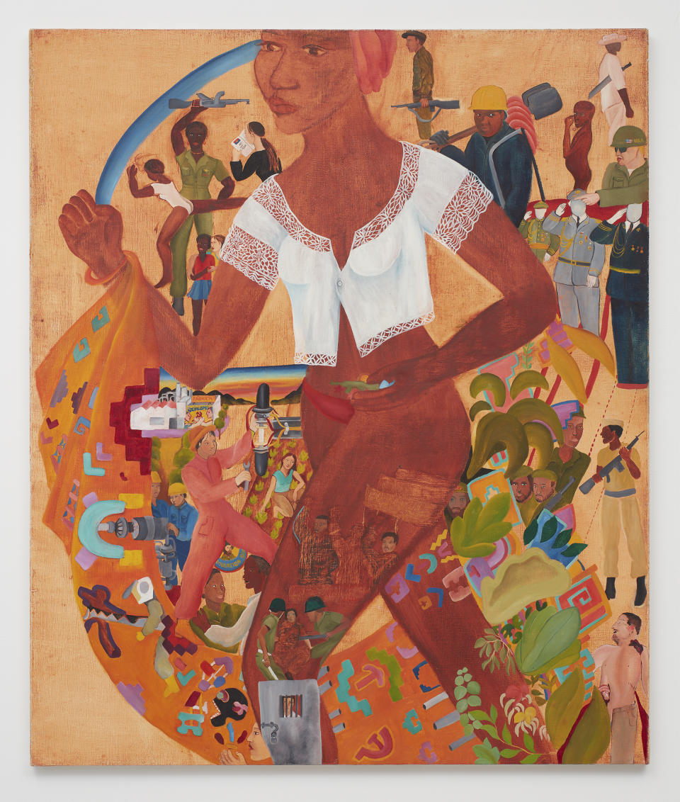 Esta imagen difundida por el museo Guggenheim muestra "La Mulata Costeña of Colombia," de la artista chilena Cecilia Vicuña. La obra se expone en la primera muestra en solitario de Vicuña en el museo. (Cecilia Vicuña/Guggenheim Museum vía AP)