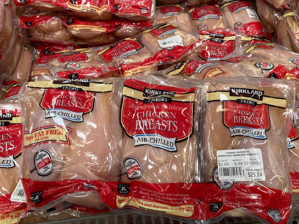 packages of kirkland chicken breast in the fridge at costco